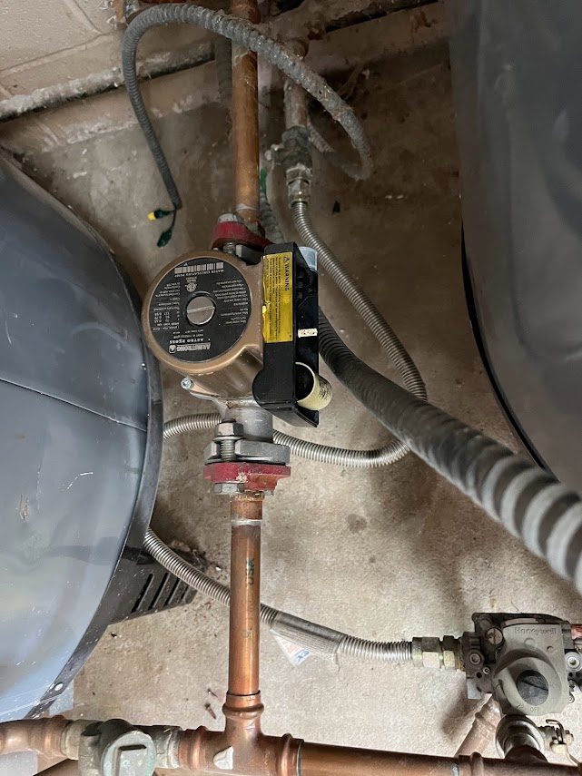 Replacement Armstrong Astro circulator pump installed on a hot water recirculation line