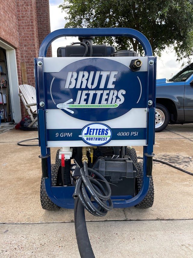 MVP Plumbing's Jetters Northwest Brute cart jetter, panel showing 9 GPM at 4000 PSI